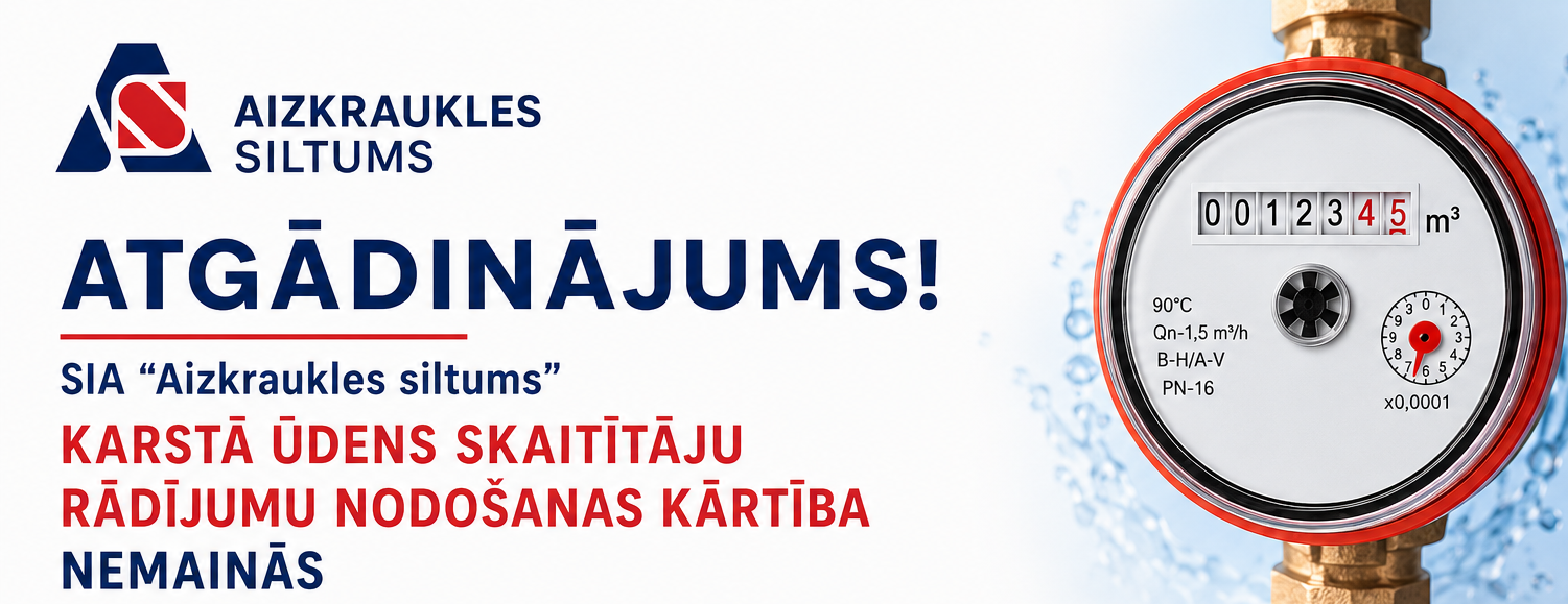 SIA &ldquo;Aizkraukles siltums&rdquo; karstā ūdens skaitītāju rādījumu nodo&scaron;anas kārtība nemainās.